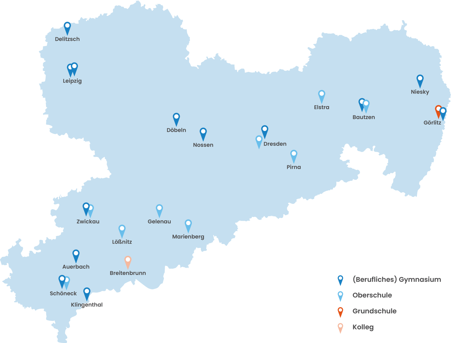 Landkarte Sachsen mit Digitalen Schulen